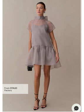 Women's o.p.t Joni Mini Grey Organza Mini Dress with Back Bow Detail, Size XL